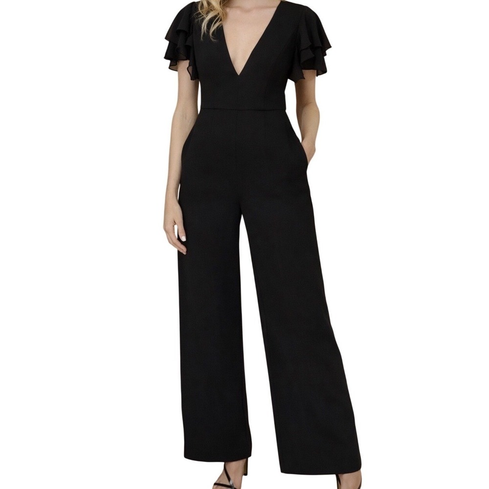 French Connection Wide Leg Jumpsuit Ponte Sz. 4 Stretch Packable Party Cruise